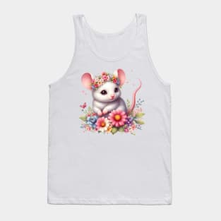 A mouse decorated with beautiful colorful flowers. Tank Top